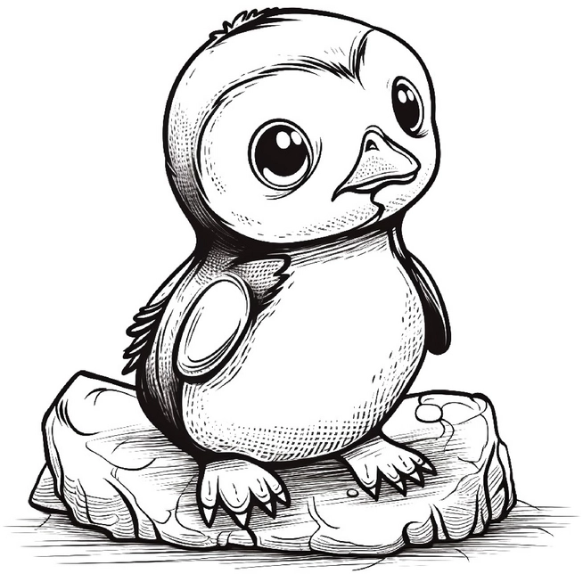 malvorlage-baby-pinguin-auf-einem-felsen