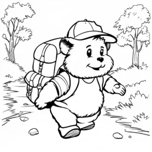 malvorlage-baer-mit-rucksack-im-wald