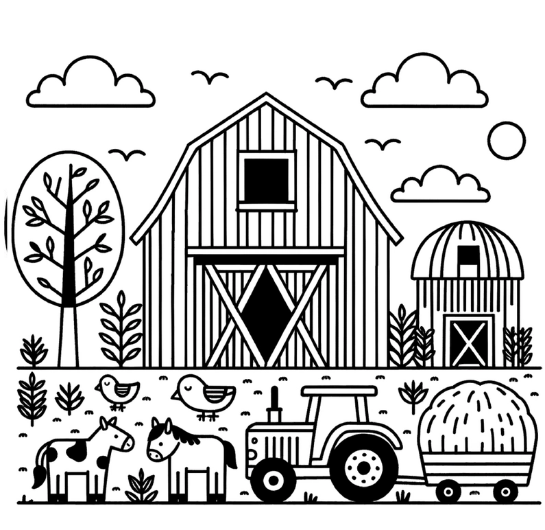 malvorlage-bauernhof-traktor-und-tiere