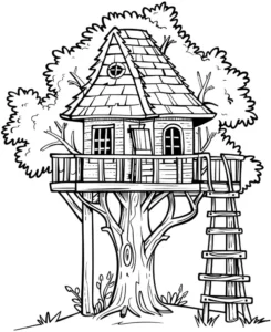 malvorlage-baumhaus-im-baum-ausmalbild