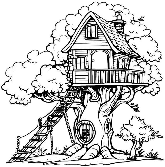 malvorlage-baumhaus-im-baum