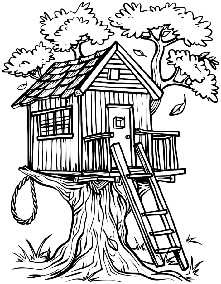malvorlage-baumhaus-in-einem-baum