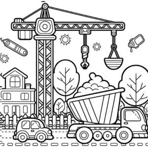 malvorlage-baustelle-mit-kran-und-lkw