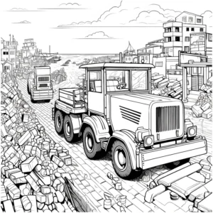 malvorlage-baustelle-mit-traktor-und-lkw