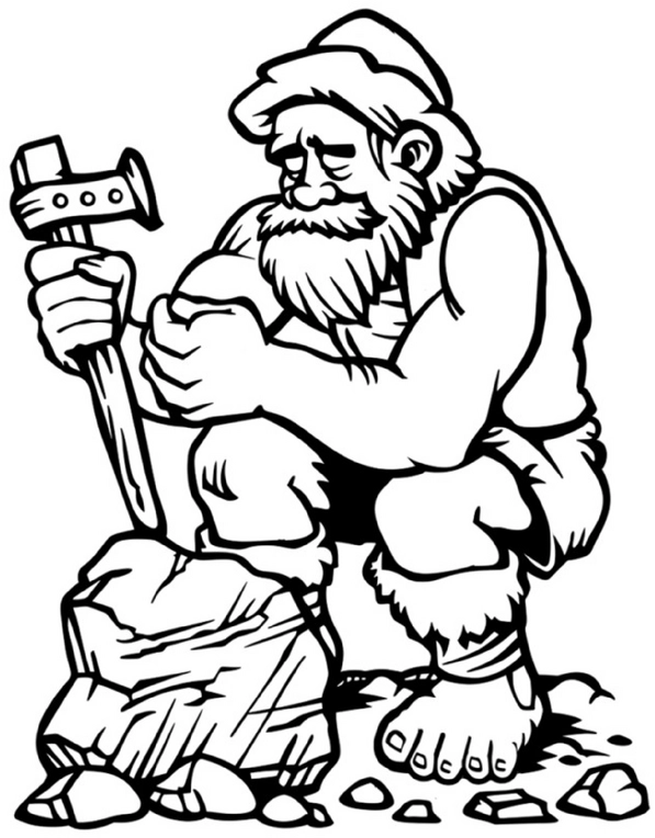malvorlage-bergbauer-mit-hammer-und-stein