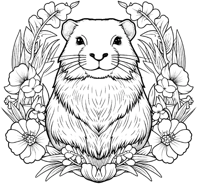 malvorlage-biber-umgeben-von-blumen