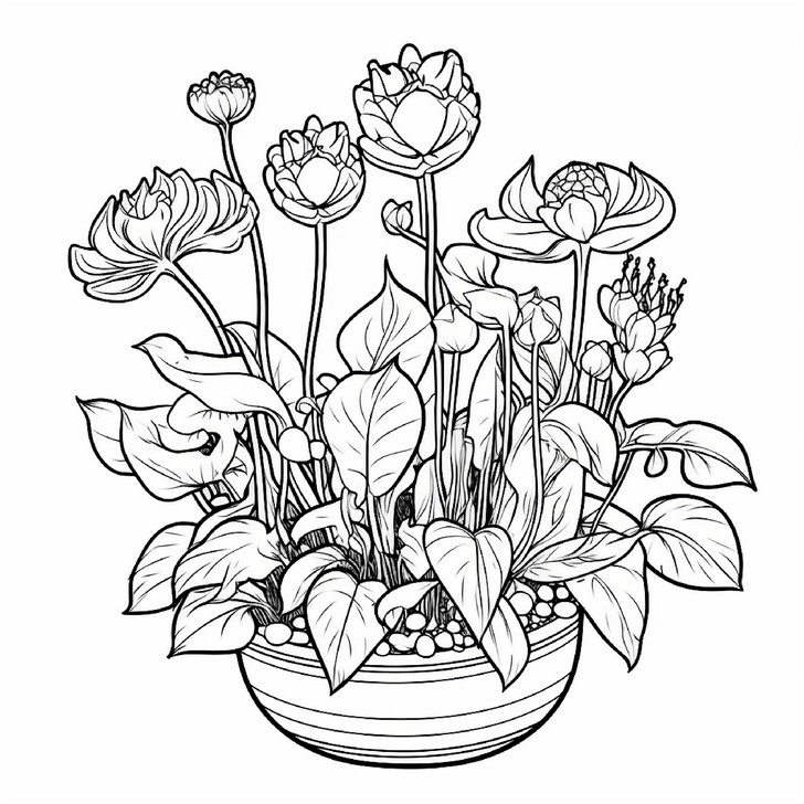 malvorlage-blumenarrangement-im-topf