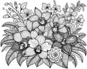malvorlage-blumenarrangement-orchideen-ausmalbild