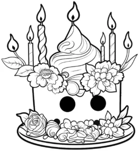 malvorlage-blumenkuchen-mit-blumen-und-kerzen