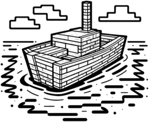 malvorlage-boot-auf-wasser-mit-wolken