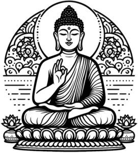 malvorlage-buddha-mit-lotusblumen-und-symbolen