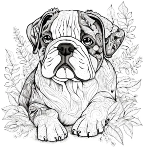 malvorlage-bulldogge-mit-floralen-elementen