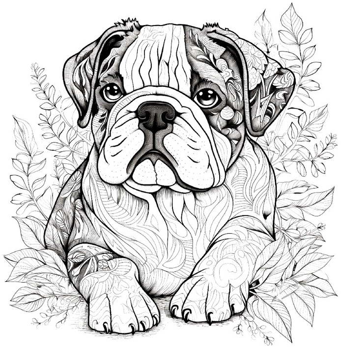 malvorlage-bulldogge-mit-floralen-elementen