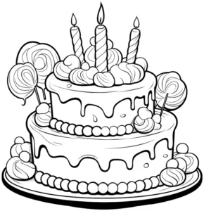 malvorlage-bunter-kuchen-mit-suessigkeiten