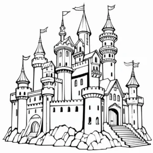 malvorlage-burg-mit-tuern-und-zinnen