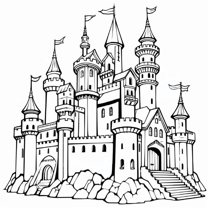 malvorlage-burg-mit-tuern-und-zinnen