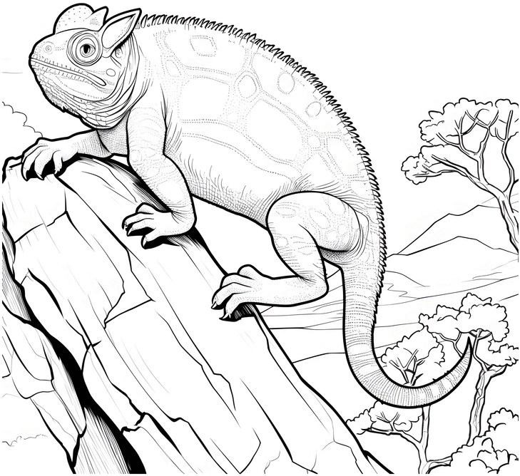 malvorlage-chameleon-auf-einem-felsen