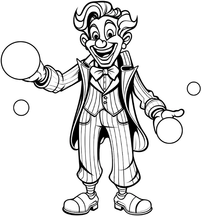 malvorlage-clown-jonglierend-mit-baellen