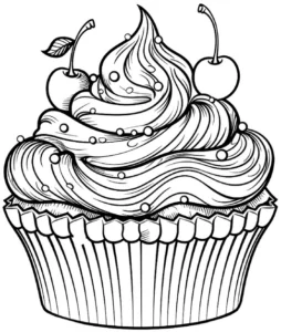 malvorlage-cupcake-mit-kirschen-und-streuseln