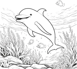 malvorlage-delfin-und-meeresbewohner-in-unterwasserwelt