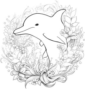 malvorlage-delphin-in-blumen-und-pflanzen