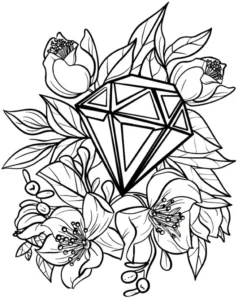 malvorlage-diamant-mit-blumen-und-blaettern
