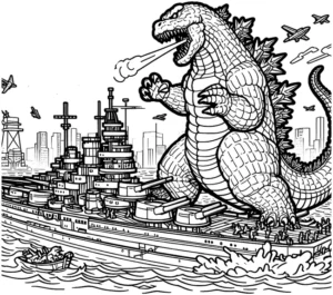 malvorlage-dinosaurier-auf-schiff-mit-feuer