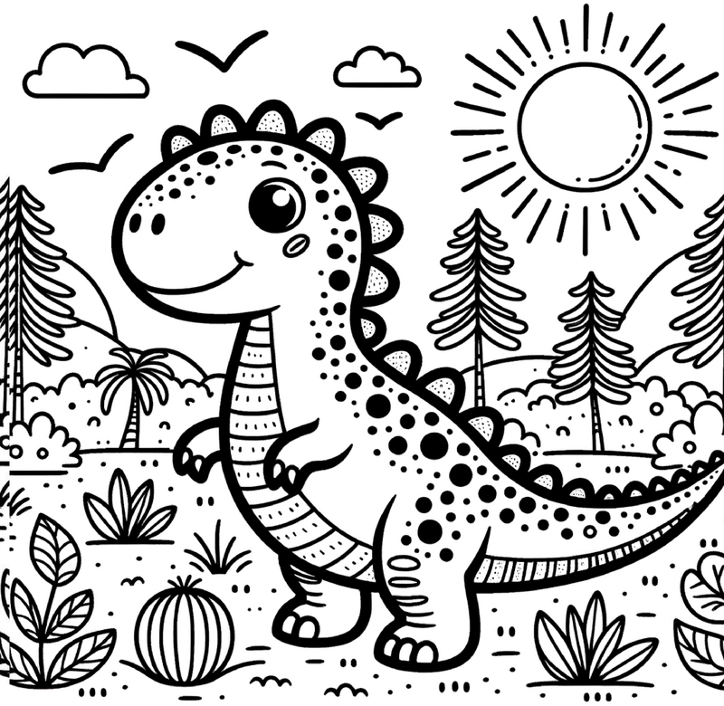 malvorlage-dinosaurier-fröhliches-design-zum-ausmalen