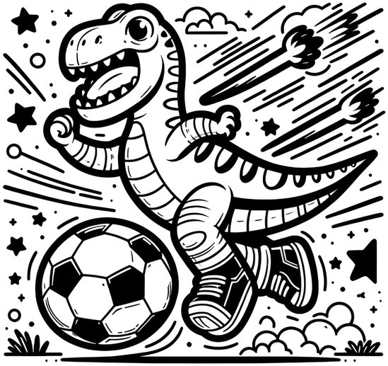 malvorlage-dinosaurier-fussball-spielend