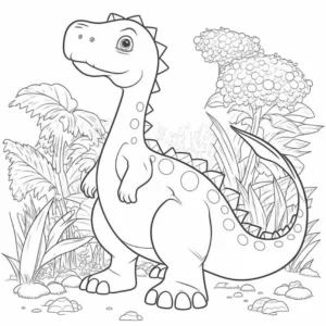 malvorlage-dinosaurier-in-der-natur-mit-pflanzen