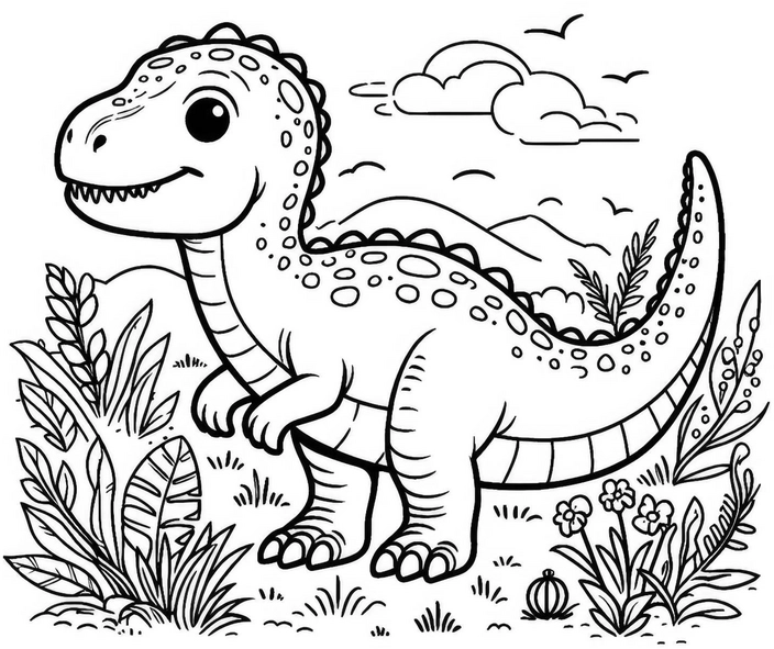 malvorlage-dinosaurier-in-natur-landschaft