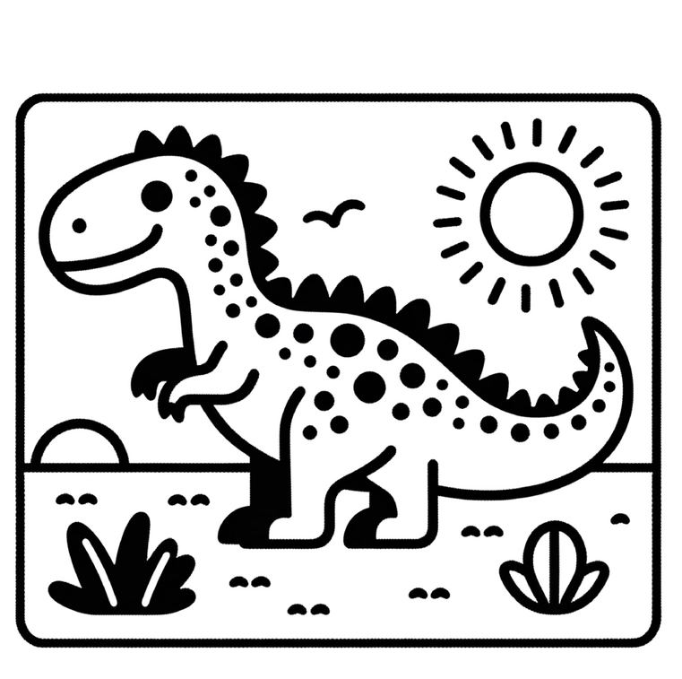 malvorlage-dinosaurier-in-sonniger-landschaft
