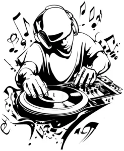 malvorlage-dj-mit-plattenspieler-und-noten