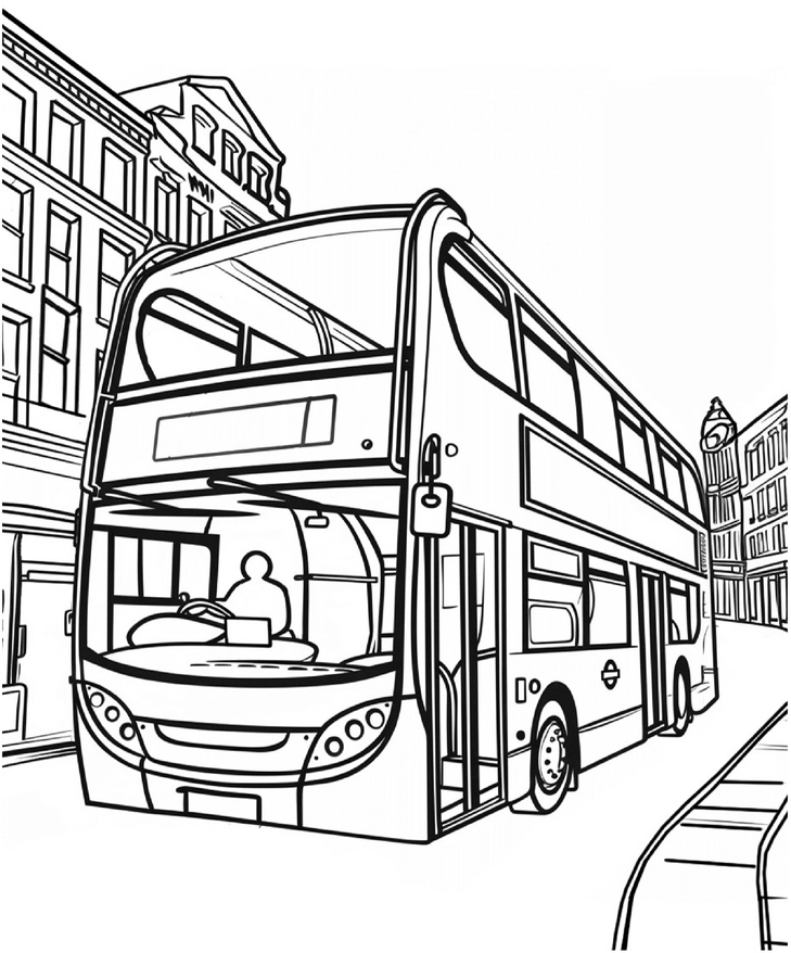 malvorlage-doppeldeckerbus-in-der-stadt
