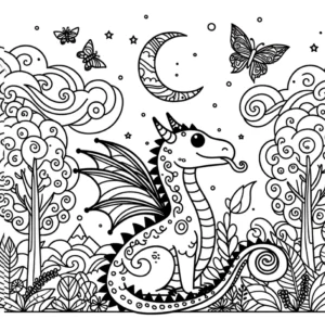 malvorlage-drache-in-zauberhafter-landschaft