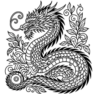 malvorlage-drache-mit-pflanzenmustern