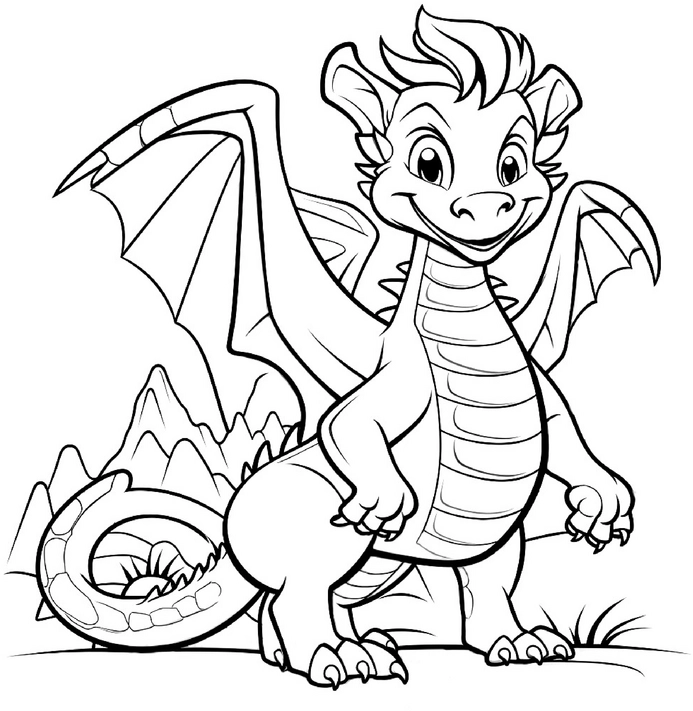 malvorlage-drachen-in-fantasievoller-landschaft