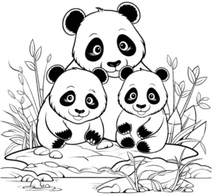 malvorlage-drei-pandas-in-der-natur