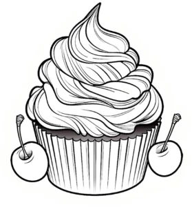 malvorlage-eines-leckeren-cupcakes-mit-kirschen