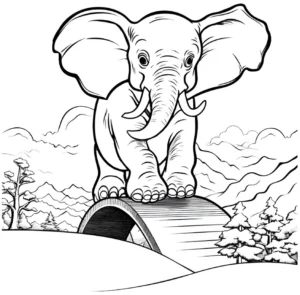malvorlage-elefant-auf-einer-bruecke