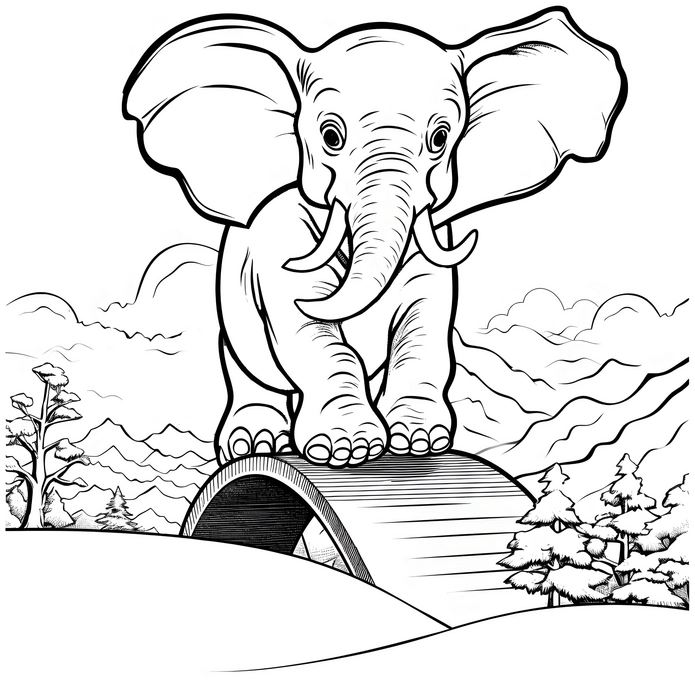 malvorlage-elefant-auf-einer-bruecke