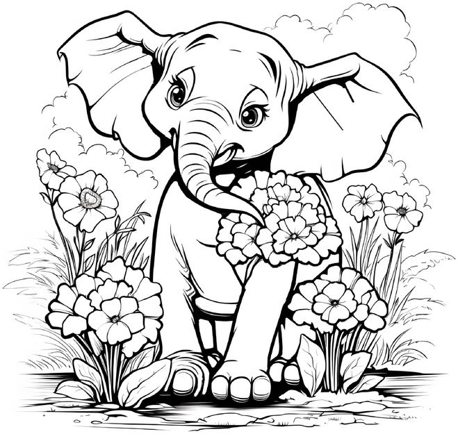 malvorlage-elefant-blumen-ausmalbild