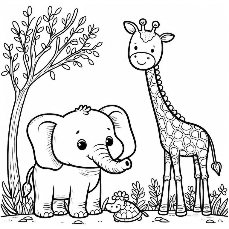 malvorlage-elefant-giraffe-schnecke