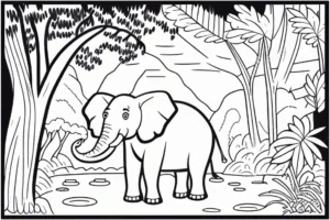 malvorlage-elefant-im-dschungel-mit-pflanzen