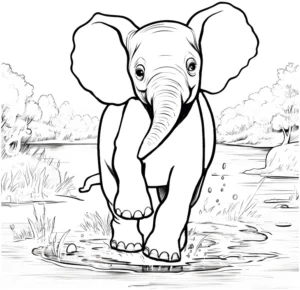 malvorlage-elefant-im-wasser-mit-fröhlichen-details