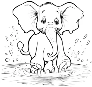 malvorlage-elefant-im-wasser-mit-spritzern