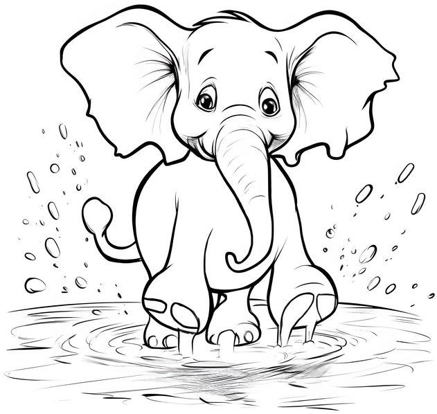 malvorlage-elefant-im-wasser-mit-spritzern