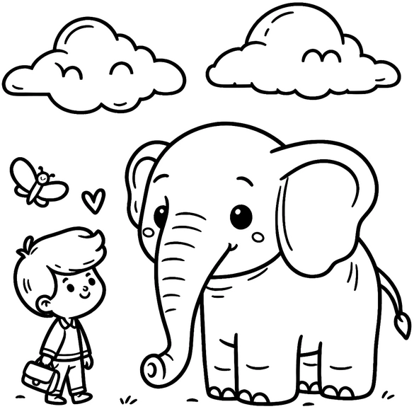 malvorlage-elefant-junge-und-schmetterling-in-der-natur