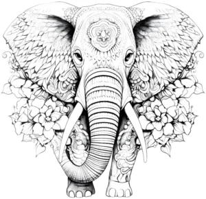 malvorlage-elefant-mit-blumen-umgebung
