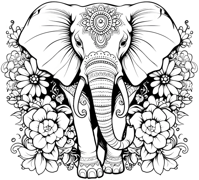 malvorlage-elefant-mit-blumen-und-mandala